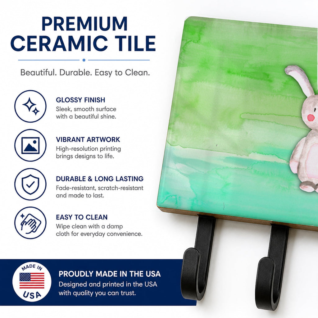 Bunny Rabbit Watercolor Leash or Key Holder Wall Hooks, Coat Rack Wall Mount, for Hanging Keys, Towels, Aprons, Leashes