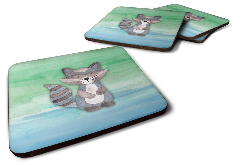 Raccoon Watercolor Foam Coasters Set of 4 Cup Coasters for Indoor Outdoor, Tabletop Protection, Anti Slip, Mouse pad Material