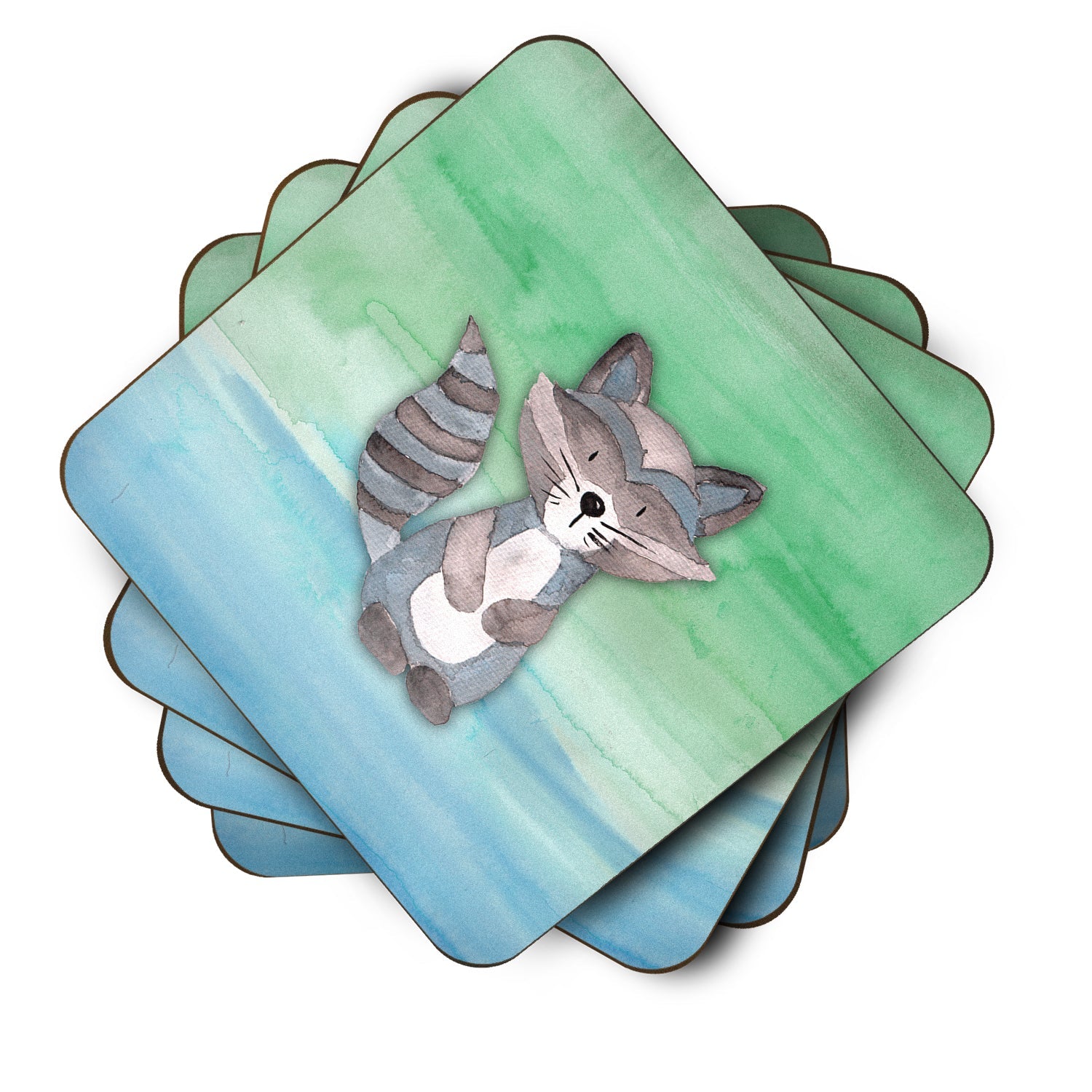 Raccoon Watercolor Foam Coasters Set of 4 Cup Coasters for Indoor Outdoor, Tabletop Protection, Anti Slip, Mouse pad Material