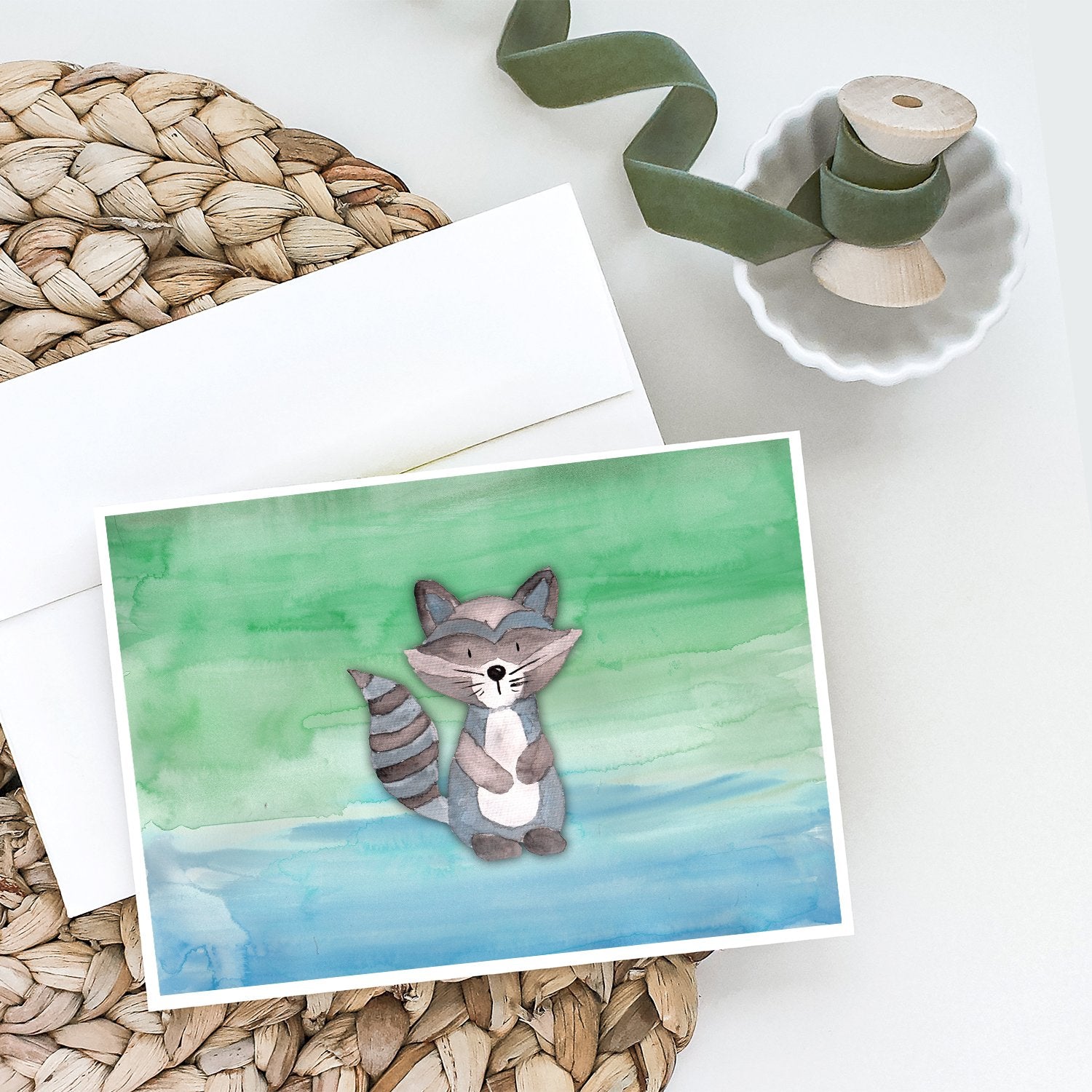 Raccoon Watercolor Greeting Cards Pack of 8 Blank Cards with Envelopes Whimsical A7 Size 5x7
