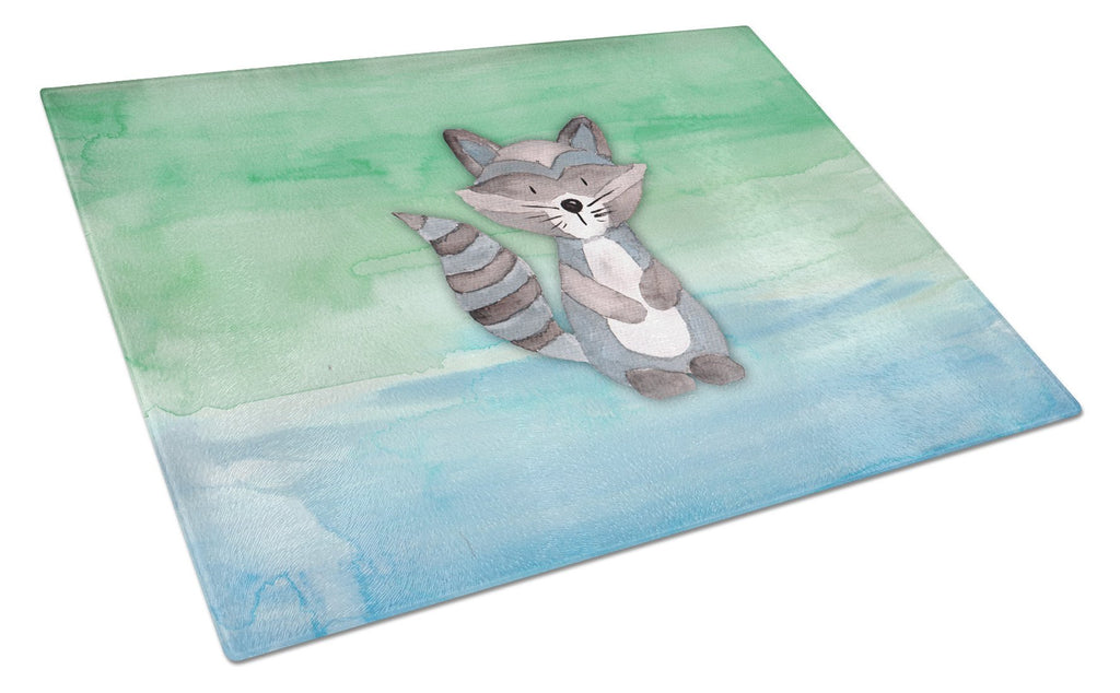 Raccoon Watercolor Cutting Board Tempered Glass Kitchen Cutting Surface, Heat Resistant Chopping, Non-Slip Feet, Food Prep & Serving