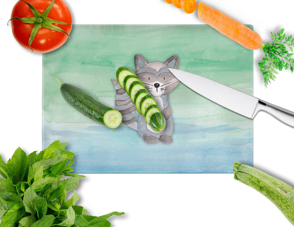 Raccoon Watercolor Cutting Board Tempered Glass Kitchen Cutting Surface, Heat Resistant Chopping, Non-Slip Feet, Food Prep & Serving