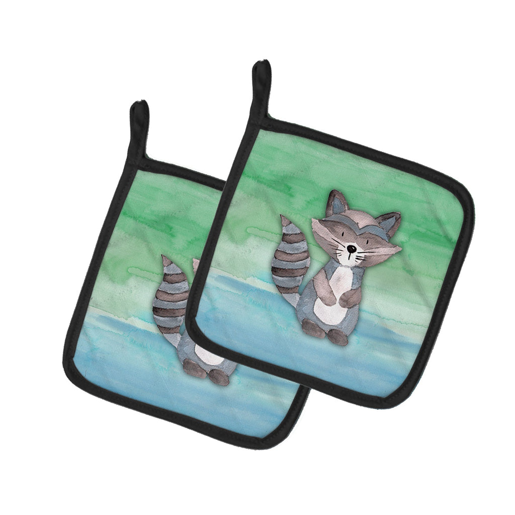 Raccoon Watercolor Pot Holder Set of 2 Heat Resistant Quilted Hot Pads 7.5 x 7.5 Inch, Insulated Kitchen Trivets for Cooking & Baking