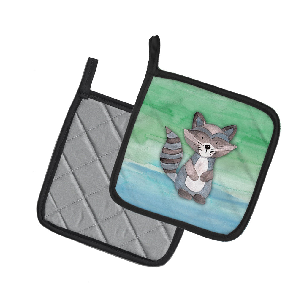 Raccoon Watercolor Pot Holder Set of 2 Heat Resistant Quilted Hot Pads 7.5 x 7.5 Inch, Insulated Kitchen Trivets for Cooking & Baking