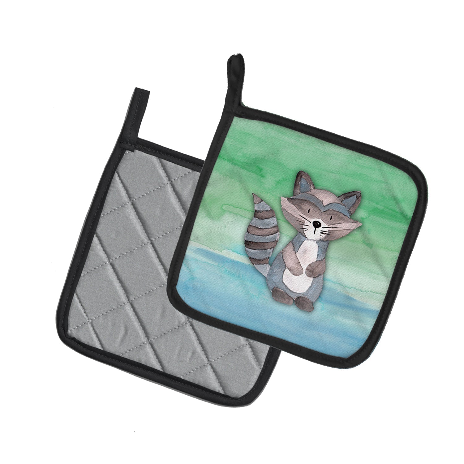Raccoon Watercolor Pot Holder Set of 2 Heat Resistant Quilted Hot Pads 7.5 x 7.5 Inch, Insulated Kitchen Trivets for Cooking & Baking
