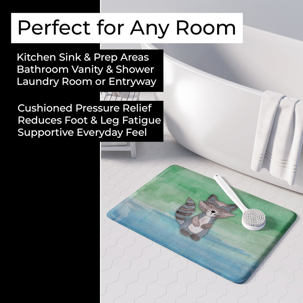 Raccoon Watercolor Memory Foam Kitchen Mat Machine Washable Anti-Fatigue Cushion Comfort Bath or Kitchen Rug