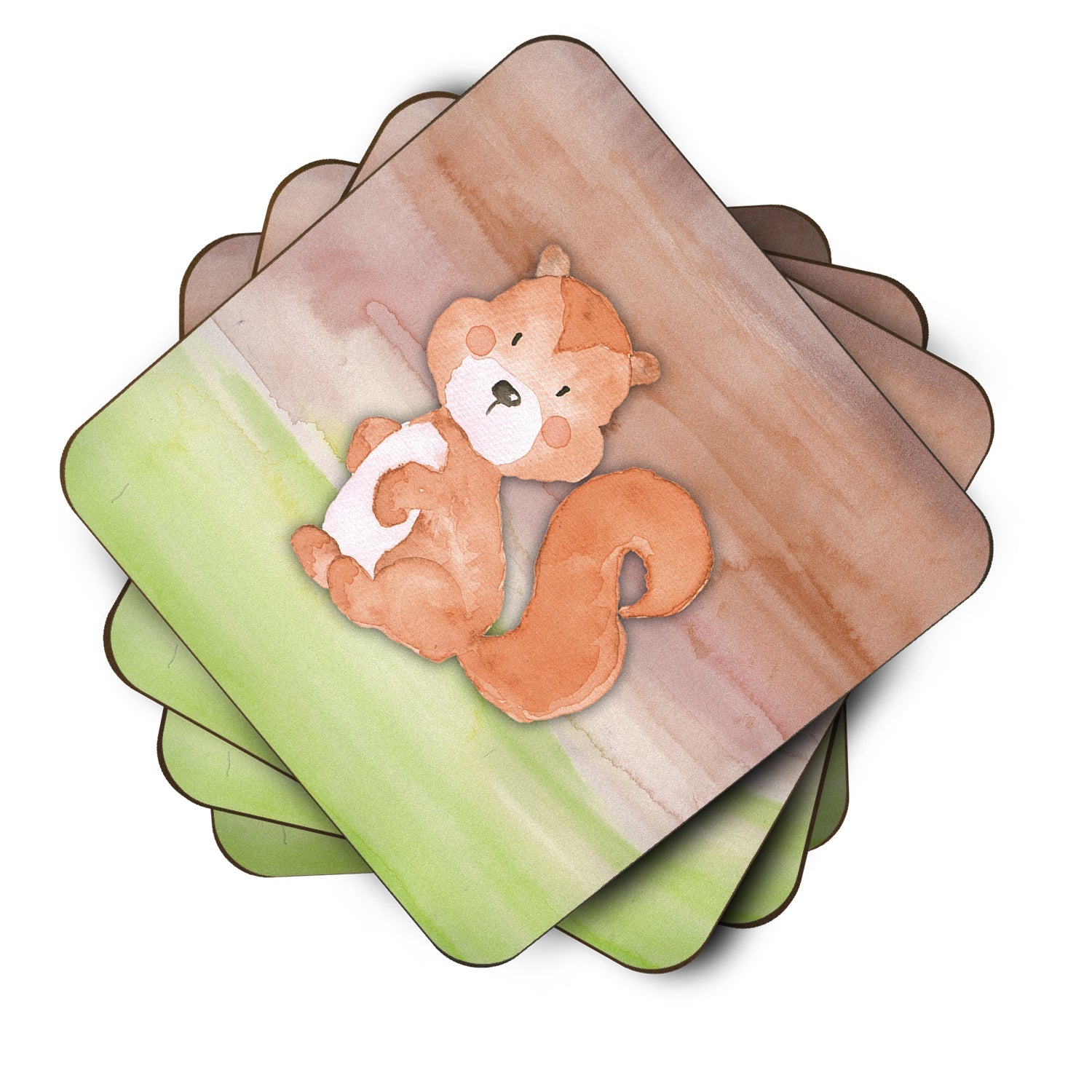 Squirrel Watercolor Foam Coasters Set of 4 Cup Coasters for Indoor Outdoor, Tabletop Protection, Anti Slip, Mouse pad Material