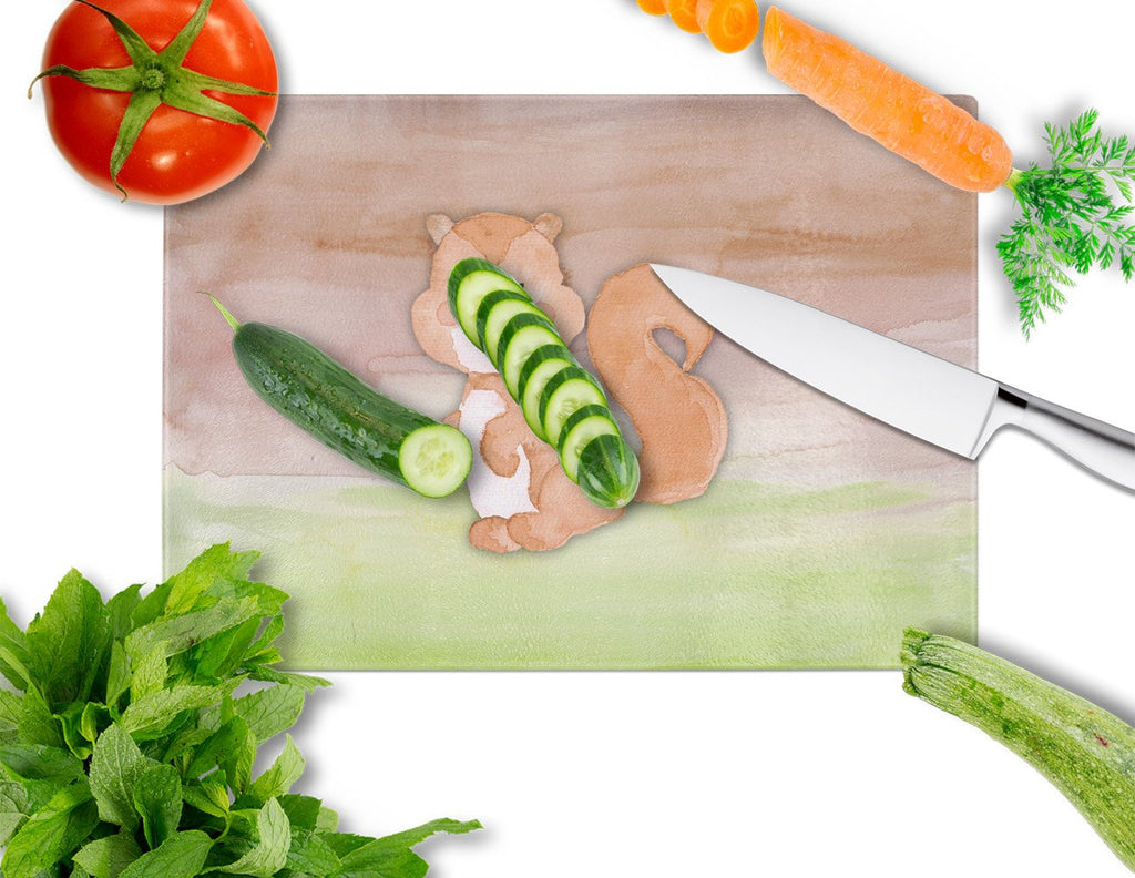 Squirrel Watercolor Cutting Board Tempered Glass Kitchen Cutting Surface, Heat Resistant Chopping, Non-Slip Feet, Food Prep & Serving