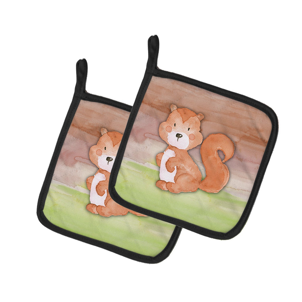 Squirrel Watercolor Pot Holder Set of 2 Heat Resistant Quilted Hot Pads 7.5 x 7.5 Inch, Insulated Kitchen Trivets for Cooking & Baking