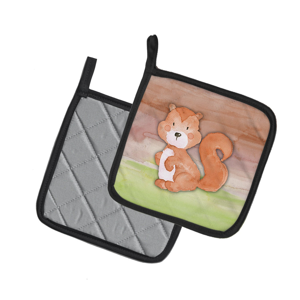 Squirrel Watercolor Pot Holder Set of 2 Heat Resistant Quilted Hot Pads 7.5 x 7.5 Inch, Insulated Kitchen Trivets for Cooking & Baking