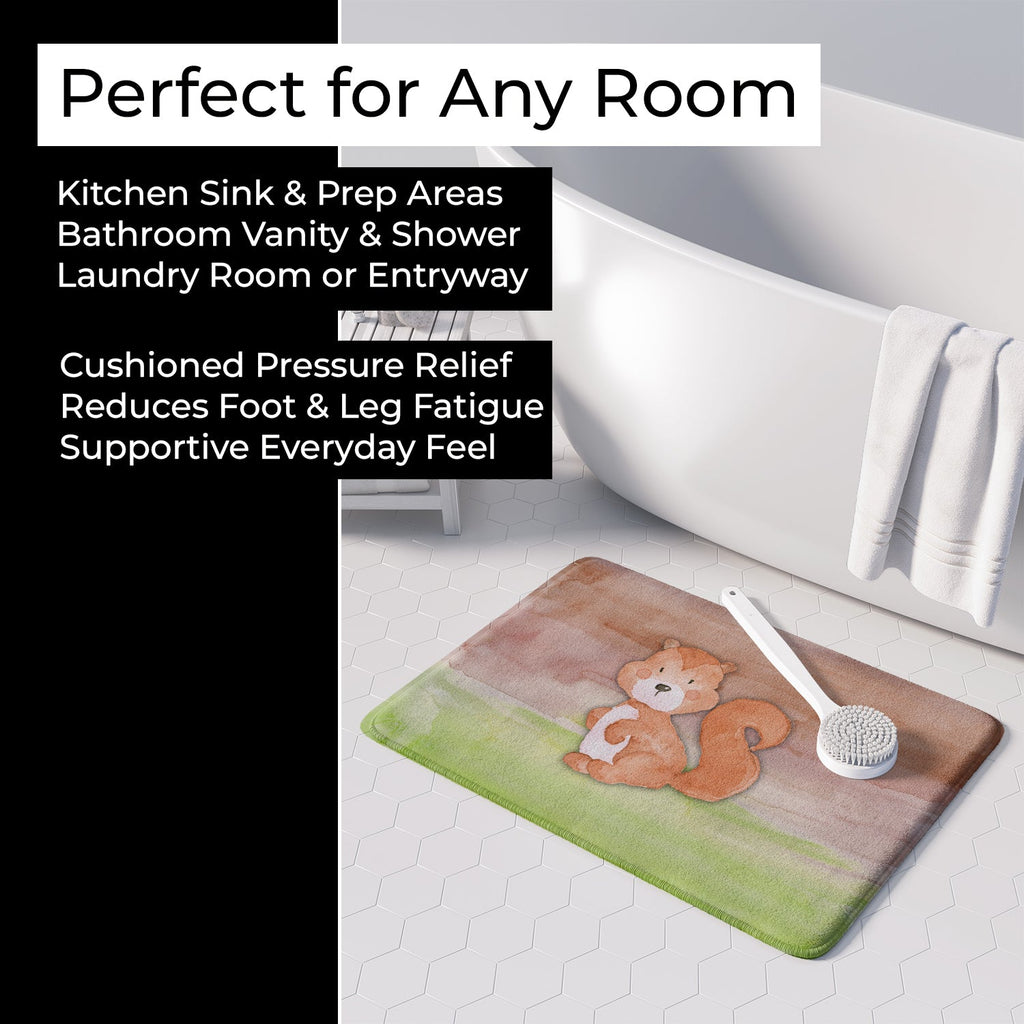Squirrel Watercolor Memory Foam Kitchen Mat Machine Washable Anti-Fatigue Cushion Comfort Bath or Kitchen Rug