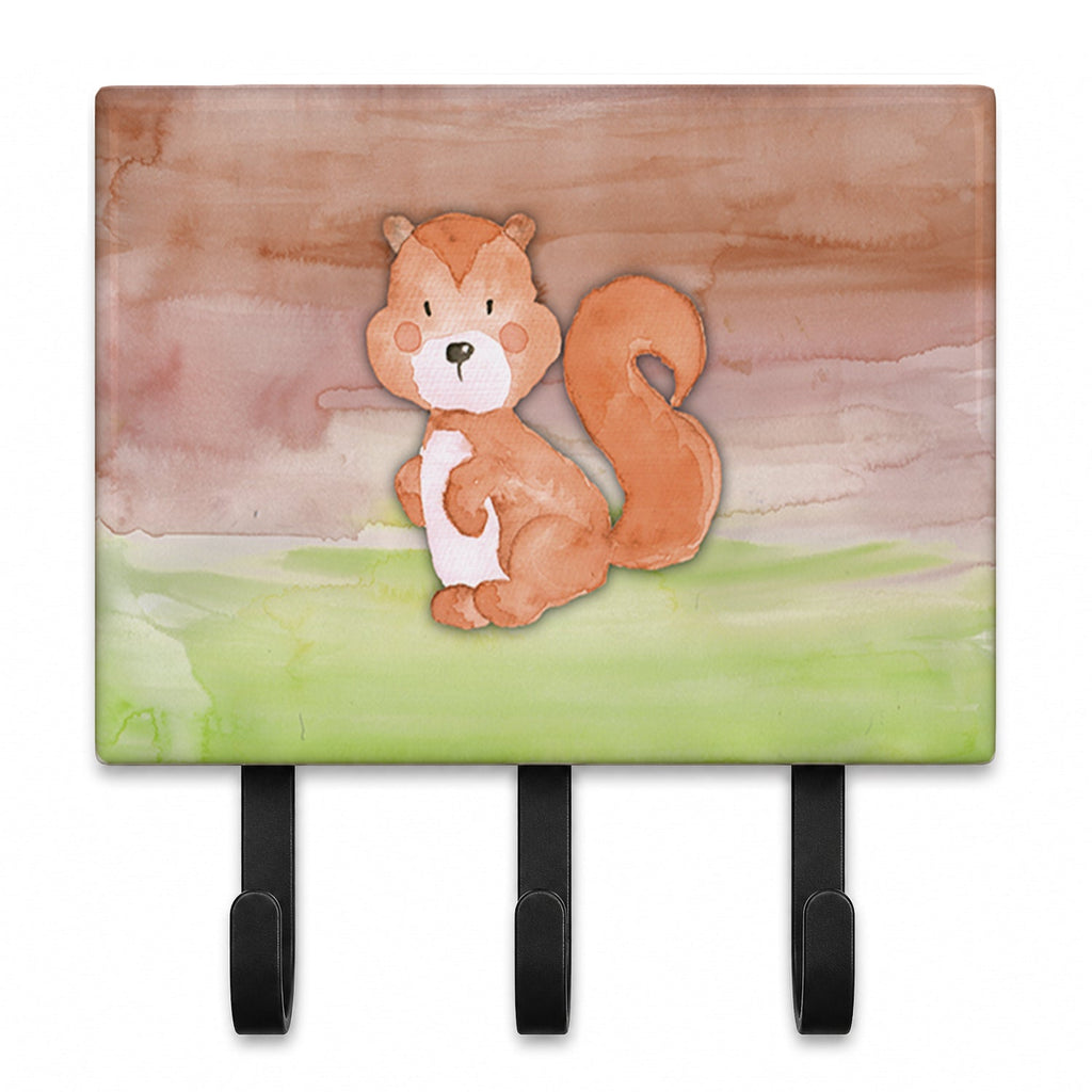 Squirrel Watercolor Leash or Key Holder Wall Hooks, Coat Rack Wall Mount, for Hanging Keys, Towels, Aprons, Leashes