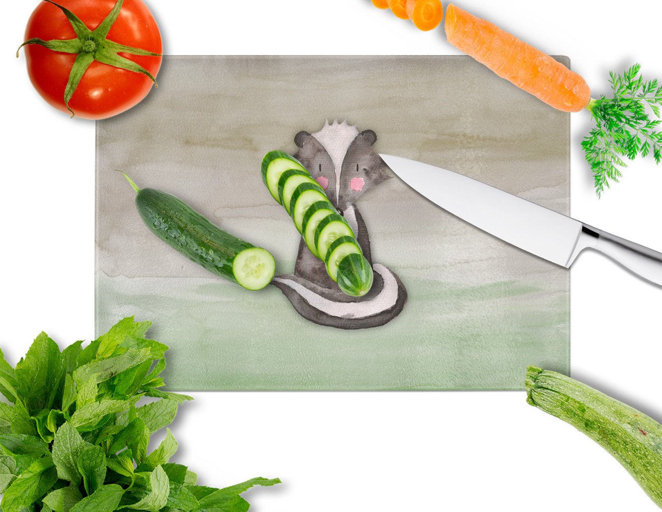 Badger Watercolor Cutting Board Tempered Glass Kitchen Cutting Surface, Heat Resistant Chopping, Non-Slip Feet, Food Prep & Serving