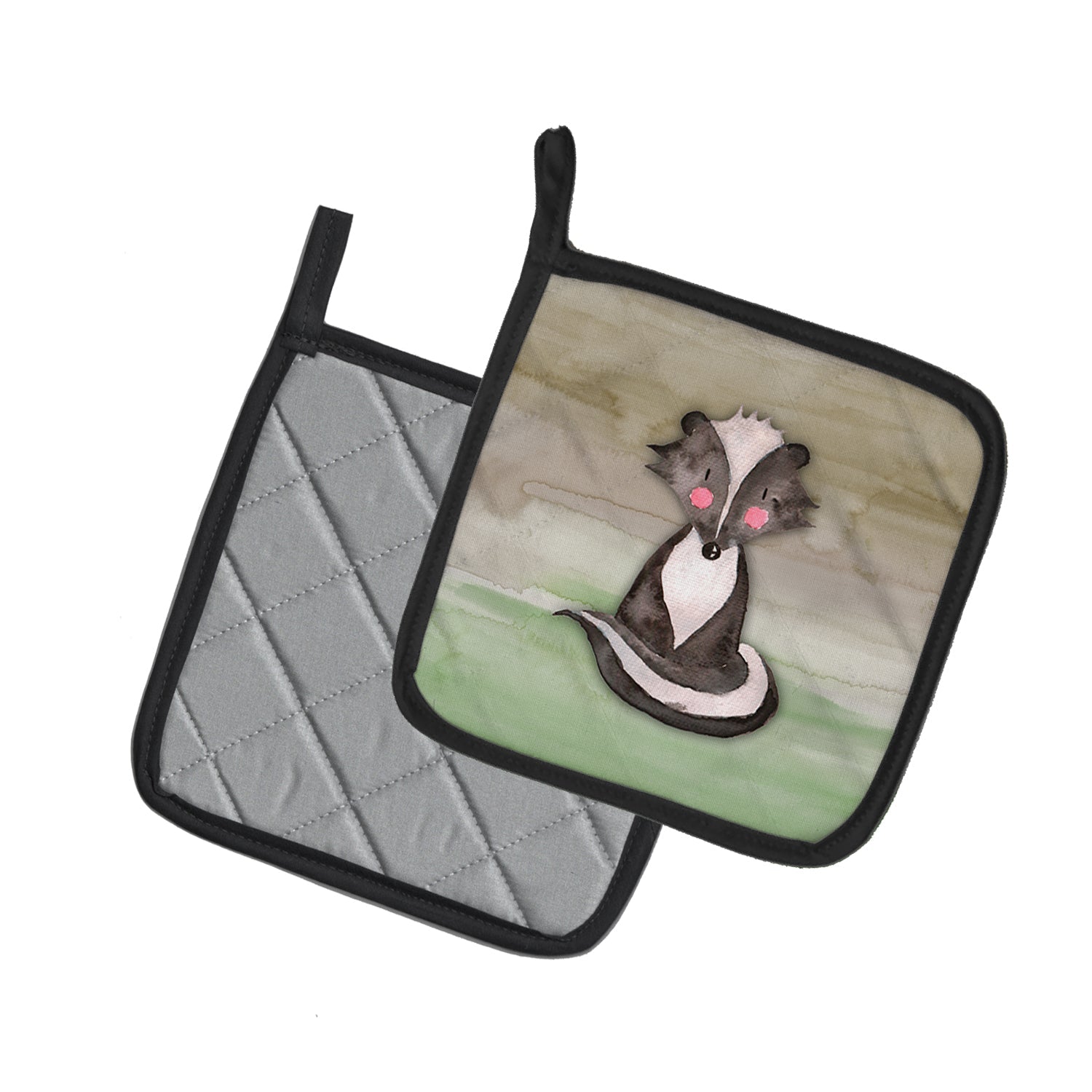 Badger Watercolor Pot Holder Set of 2 Heat Resistant Quilted Hot Pads 7.5 x 7.5 Inch, Insulated Kitchen Trivets for Cooking & Baking