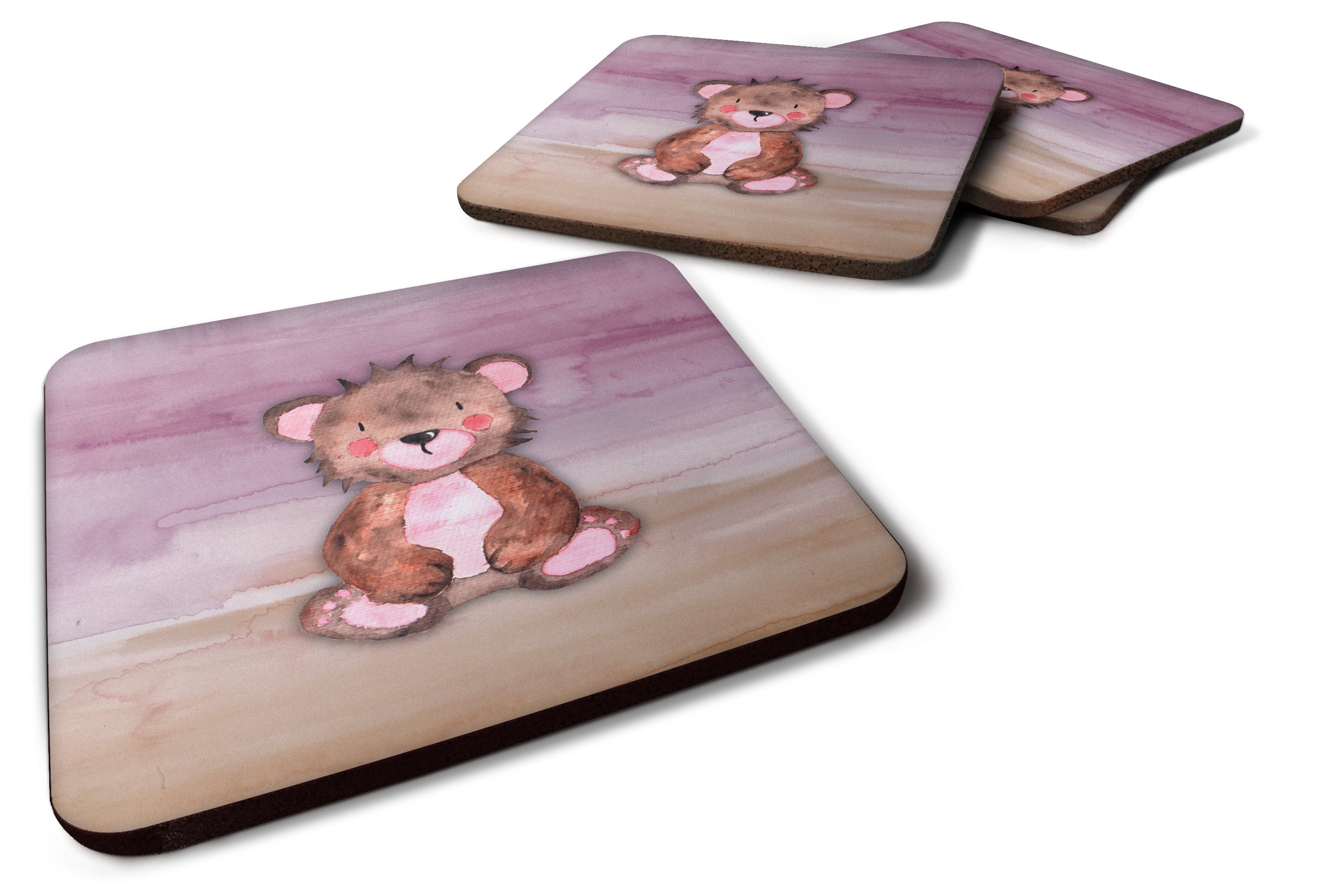 Bear Cub Watercolor Foam Coasters Set of 4 Cup Coasters for Indoor Outdoor, Tabletop Protection, Anti Slip, Mouse pad Material