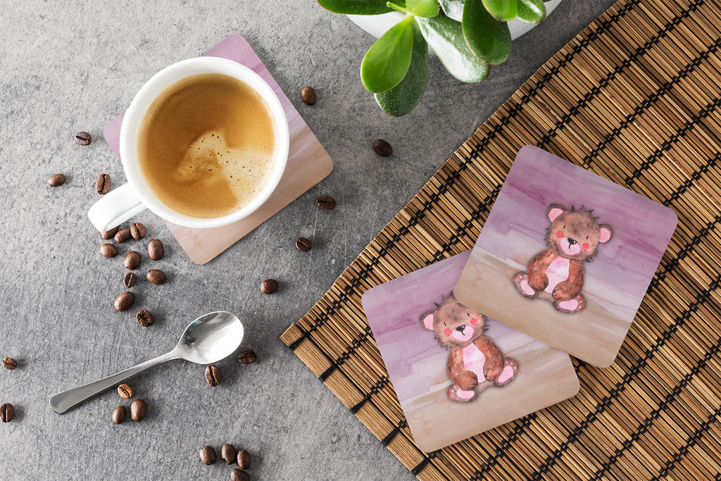 Bear Cub Watercolor Foam Coasters Set of 4 Cup Coasters for Indoor Outdoor, Tabletop Protection, Anti Slip, Mouse pad Material