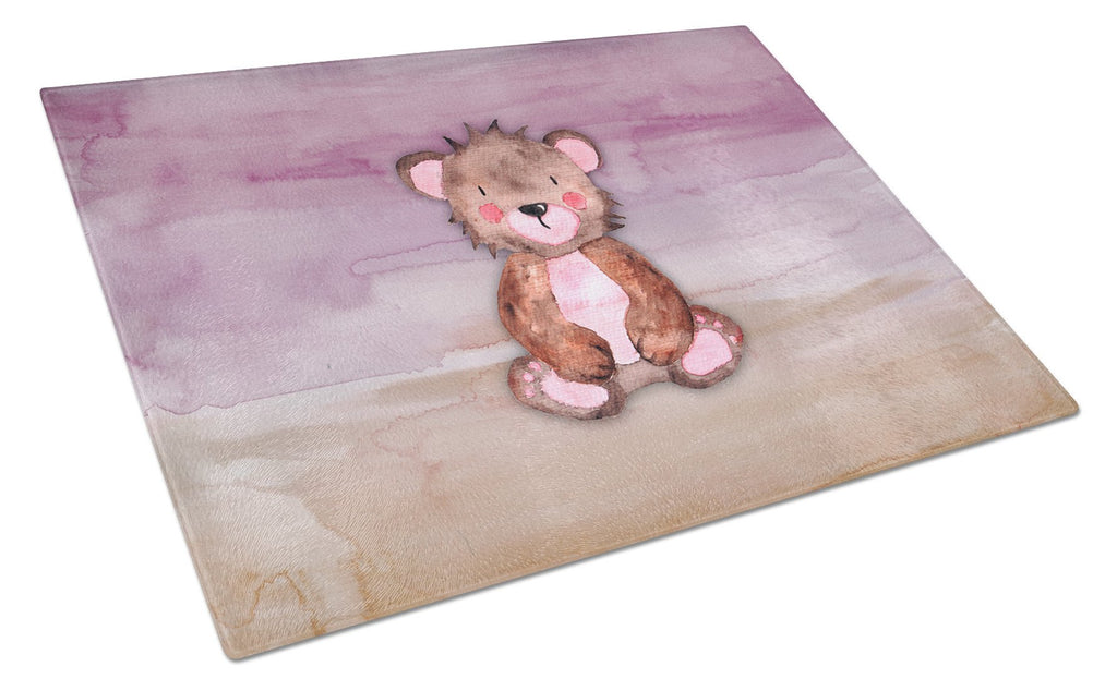 Bear Cub Watercolor Cutting Board Tempered Glass Kitchen Cutting Surface, Heat Resistant Chopping, Non-Slip Feet, Food Prep & Serving