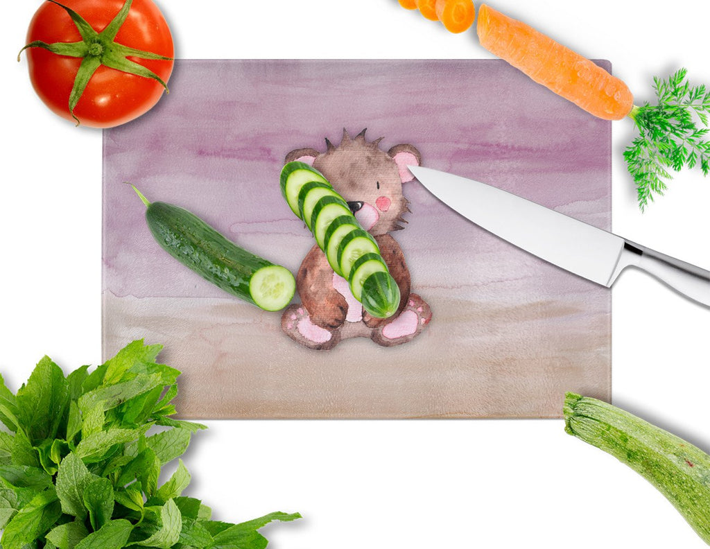 Bear Cub Watercolor Cutting Board Tempered Glass Kitchen Cutting Surface, Heat Resistant Chopping, Non-Slip Feet, Food Prep & Serving