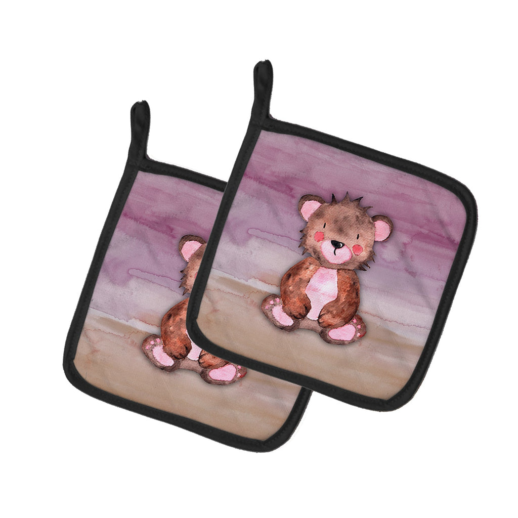Bear Cub Watercolor Pot Holder Set of 2 Heat Resistant Quilted Hot Pads 7.5 x 7.5 Inch, Insulated Kitchen Trivets for Cooking & Baking