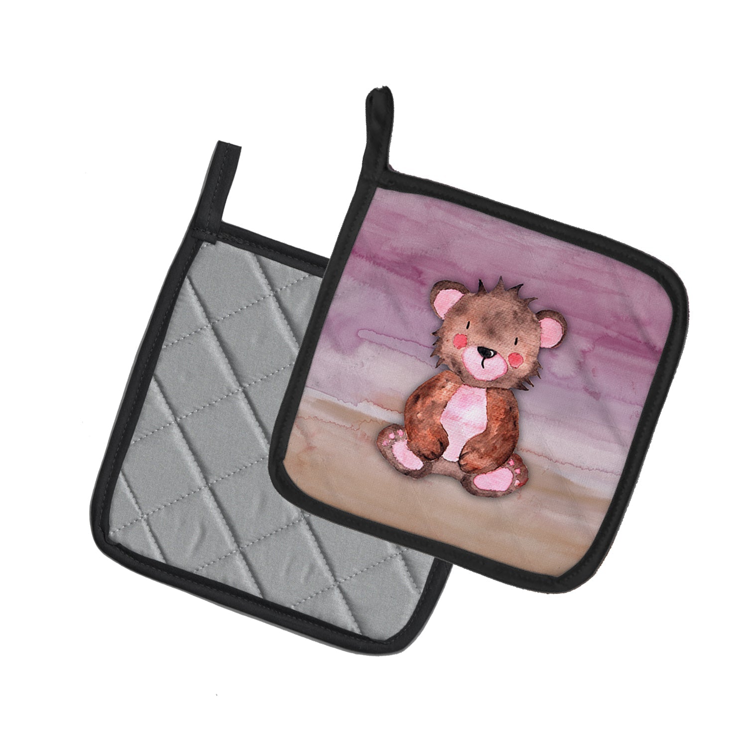Bear Cub Watercolor Pot Holder Set of 2 Heat Resistant Quilted Hot Pads 7.5 x 7.5 Inch, Insulated Kitchen Trivets for Cooking & Baking