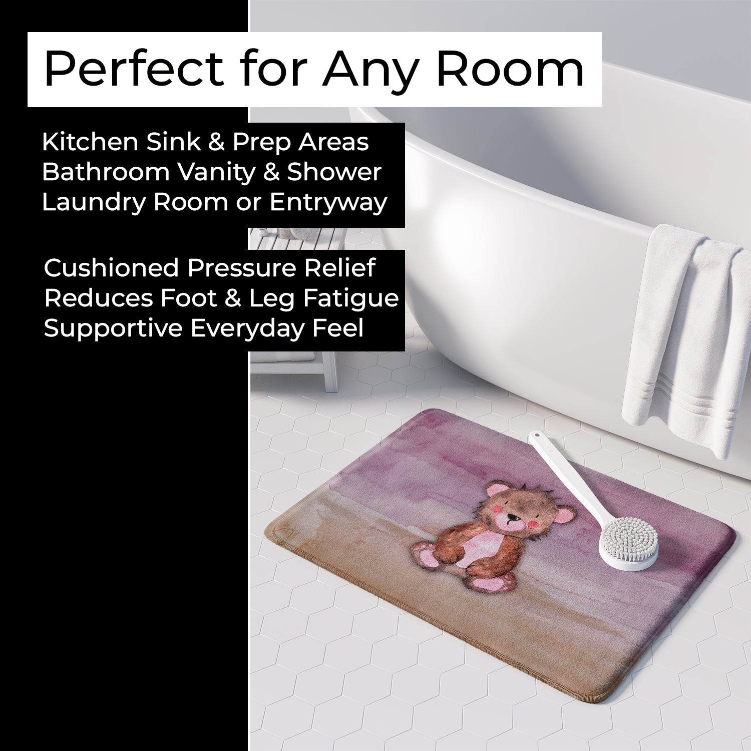 Bear Cub Watercolor Memory Foam Kitchen Mat Machine Washable Anti-Fatigue Cushion Comfort Bath or Kitchen Rug