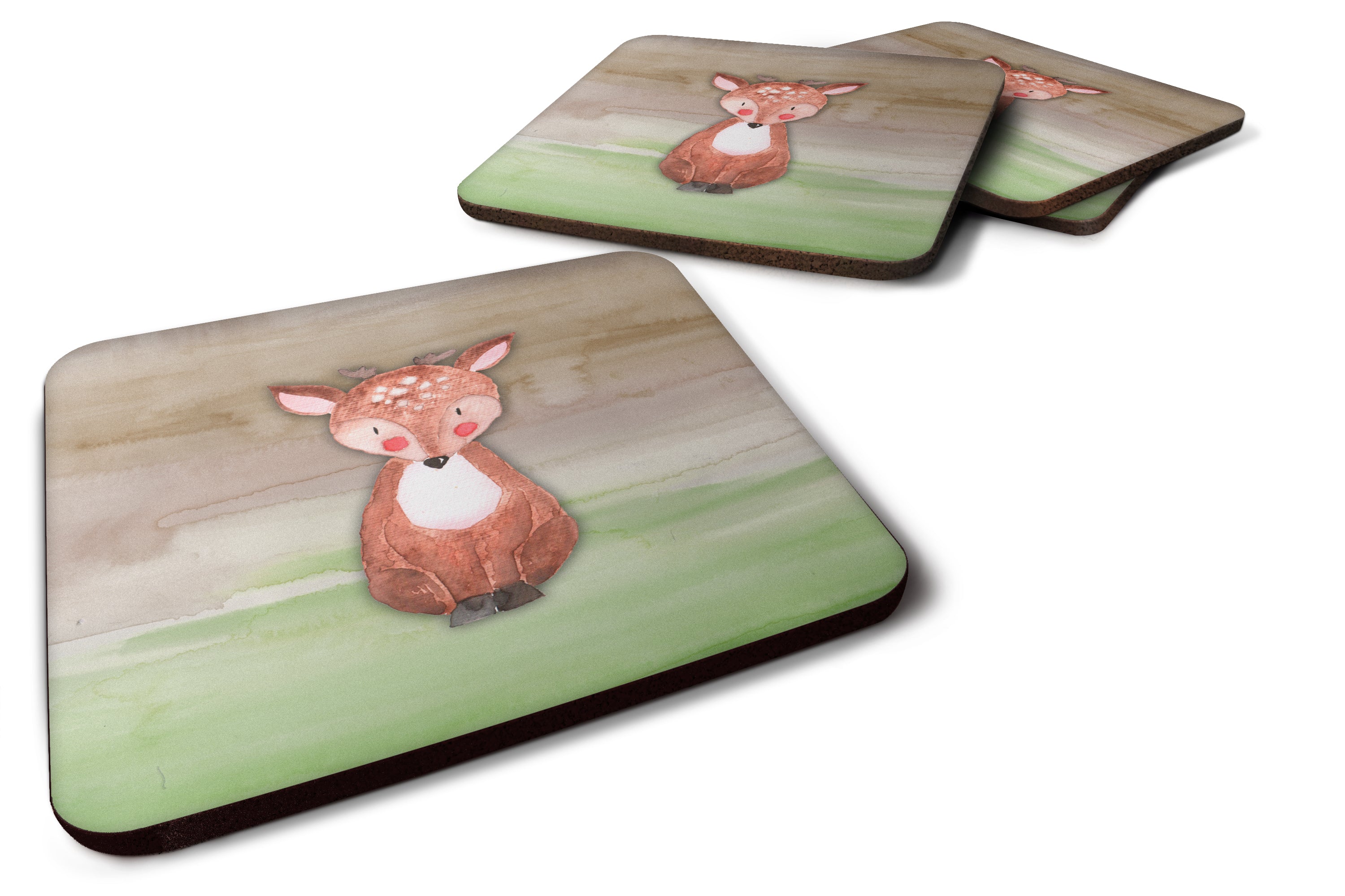 Baby Deer Watercolor Foam Coasters Set of 4 Cup Coasters for Indoor Outdoor, Tabletop Protection, Anti Slip, Mouse pad Material