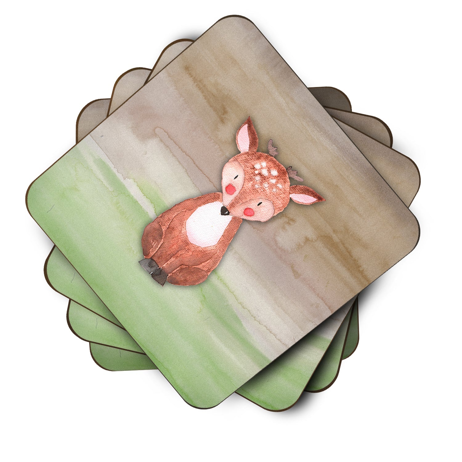 Baby Deer Watercolor Foam Coasters Set of 4 Cup Coasters for Indoor Outdoor, Tabletop Protection, Anti Slip, Mouse pad Material
