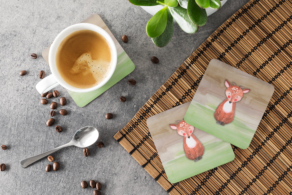 Baby Deer Watercolor Foam Coasters Set of 4 Cup Coasters for Indoor Outdoor, Tabletop Protection, Anti Slip, Mouse pad Material