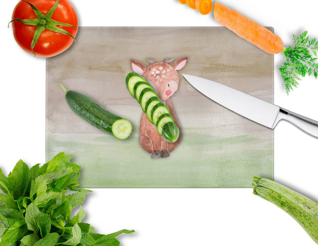 Baby Deer Watercolor Cutting Board Tempered Glass Kitchen Cutting Surface, Heat Resistant Chopping, Non-Slip Feet, Food Prep & Serving
