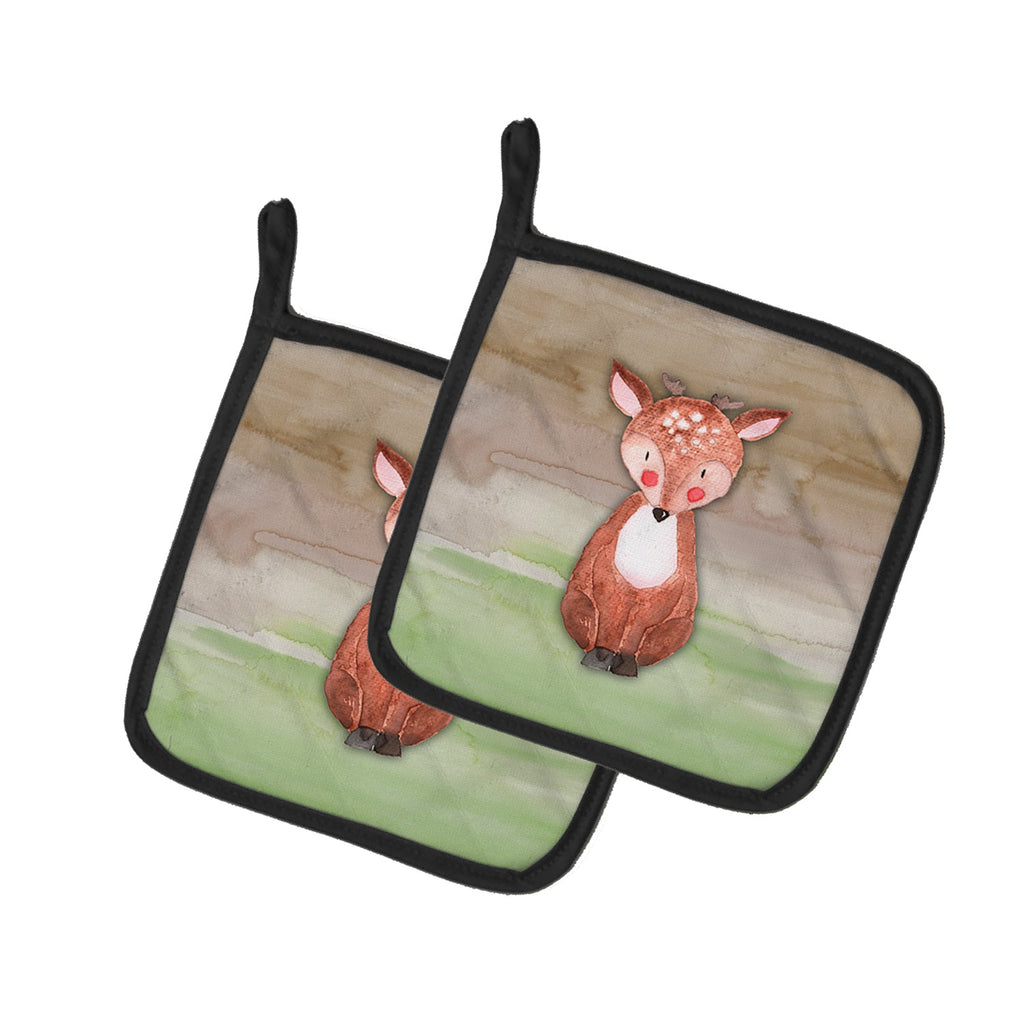 Baby Deer Watercolor Pot Holder Set of 2 Heat Resistant Quilted Hot Pads 7.5 x 7.5 Inch, Insulated Kitchen Trivets for Cooking & Baking