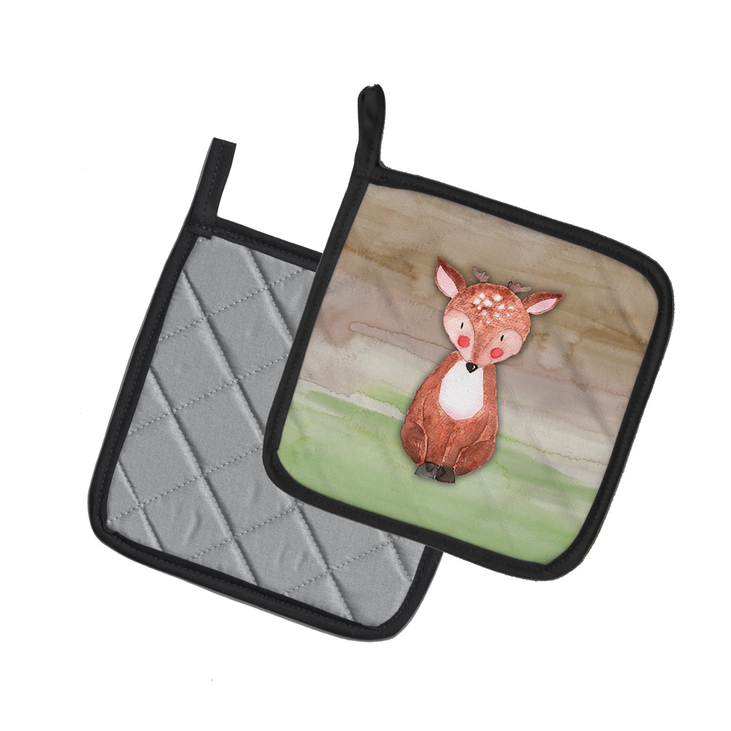 Baby Deer Watercolor Pot Holder Set of 2 Heat Resistant Quilted Hot Pads 7.5 x 7.5 Inch, Insulated Kitchen Trivets for Cooking & Baking