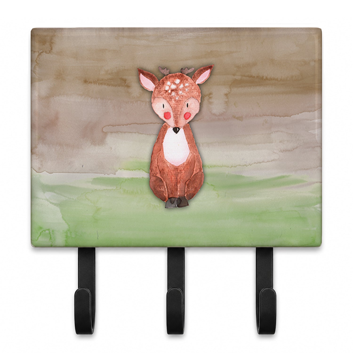 Baby Deer Watercolor Leash or Key Holder Wall Hooks, Coat Rack Wall Mount, for Hanging Keys, Towels, Aprons, Leashes