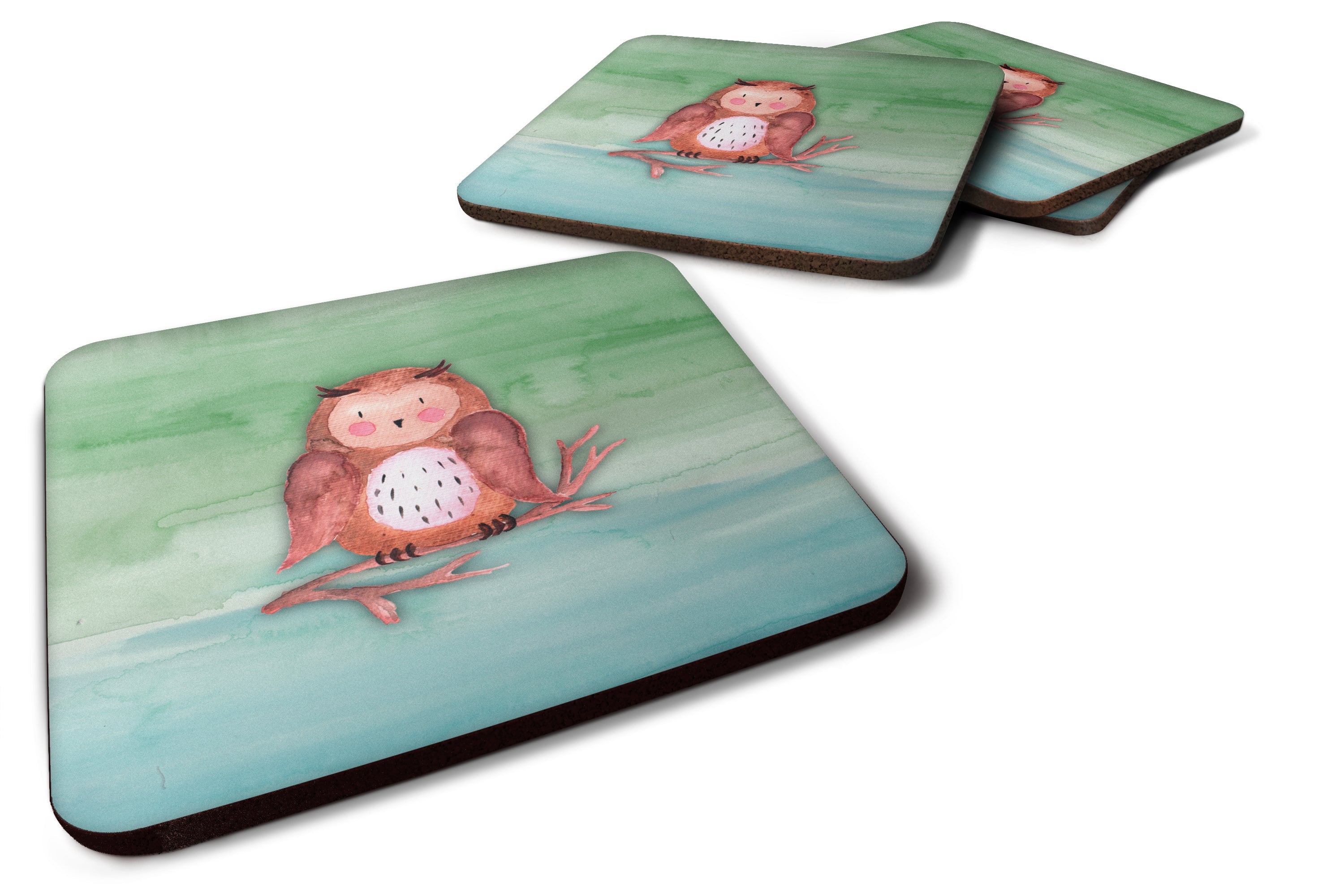 Brown Owl Watercolor Foam Coasters Set of 4 Cup Coasters for Indoor Outdoor, Tabletop Protection, Anti Slip, Mouse pad Material