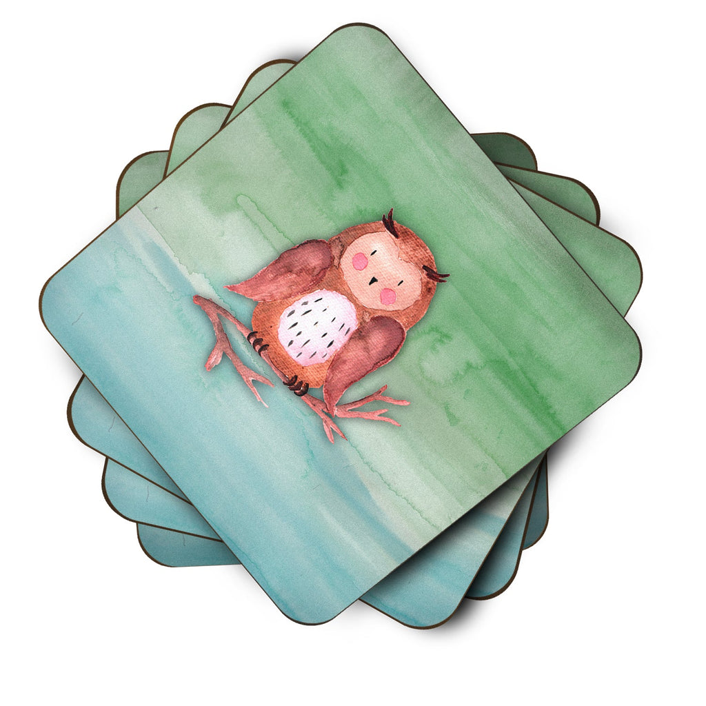 Brown Owl Watercolor Foam Coasters Set of 4 Cup Coasters for Indoor Outdoor, Tabletop Protection, Anti Slip, Mouse pad Material