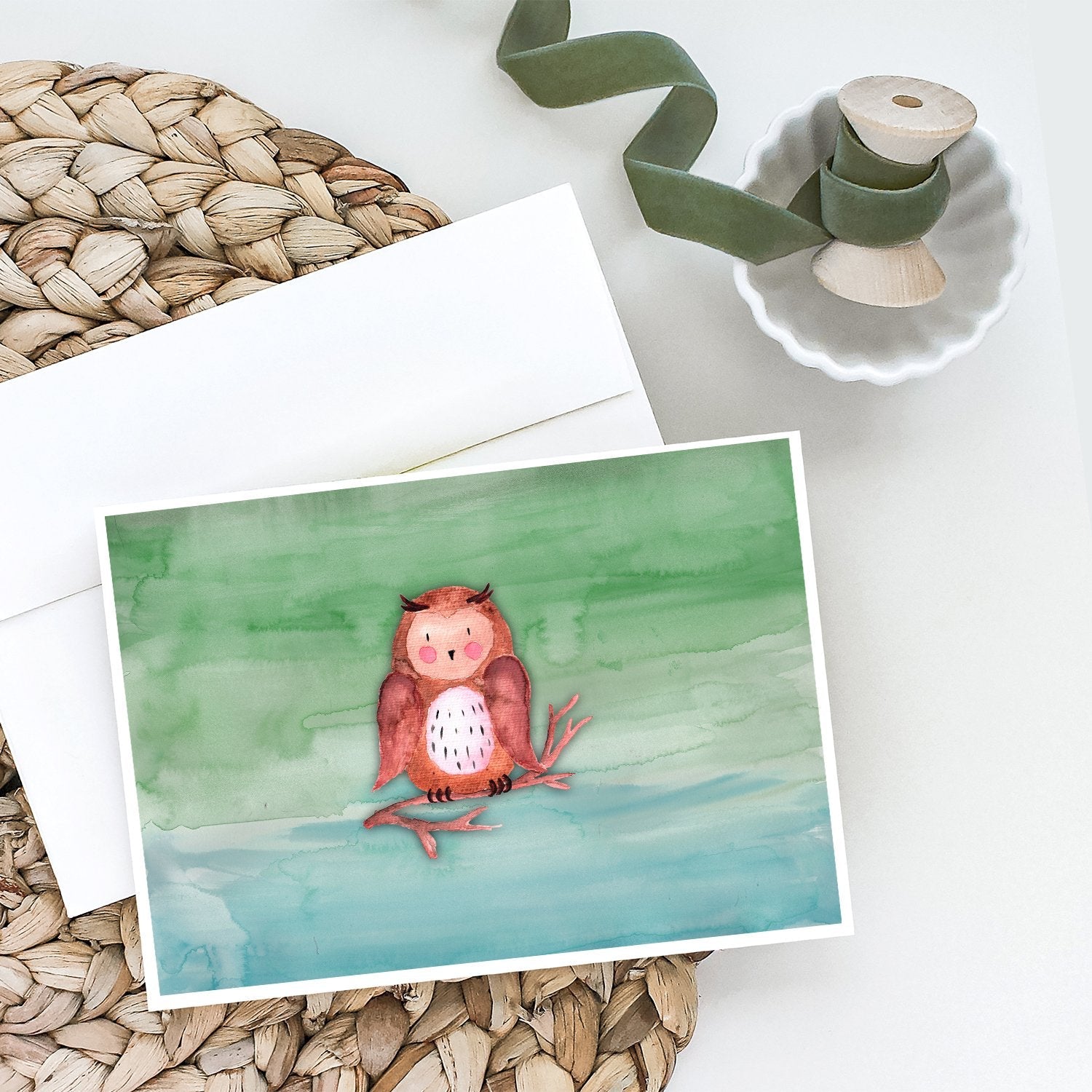 Brown Owl Watercolor Greeting Cards Pack of 8 Blank Cards with Envelopes Whimsical A7 Size 5x7