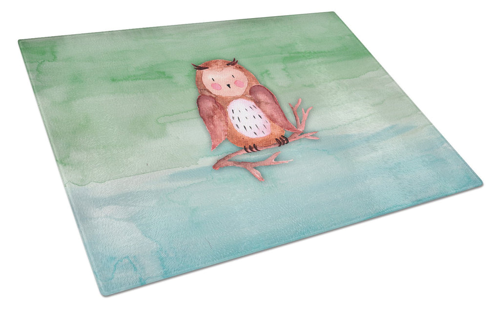 Brown Owl Watercolor Cutting Board Tempered Glass Kitchen Cutting Surface, Heat Resistant Chopping, Non-Slip Feet, Food Prep & Serving