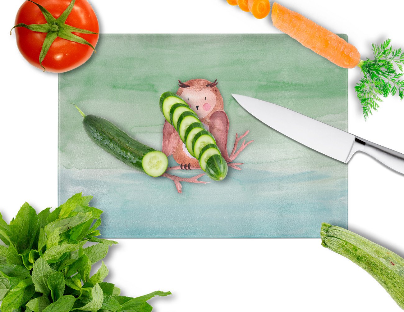 Brown Owl Watercolor Cutting Board Tempered Glass Kitchen Cutting Surface, Heat Resistant Chopping, Non-Slip Feet, Food Prep & Serving