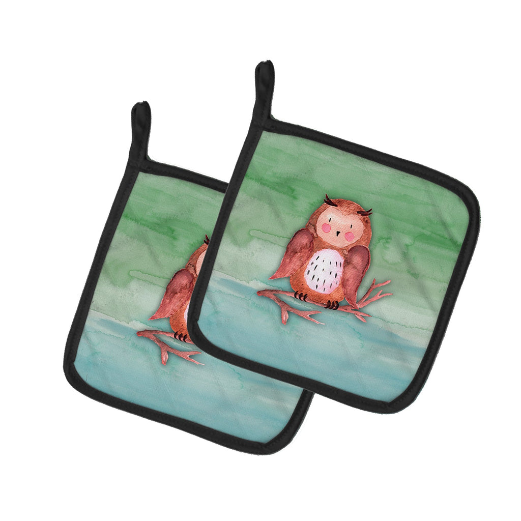 Brown Owl Watercolor Pot Holder Set of 2 Heat Resistant Quilted Hot Pads 7.5 x 7.5 Inch, Insulated Kitchen Trivets for Cooking & Baking