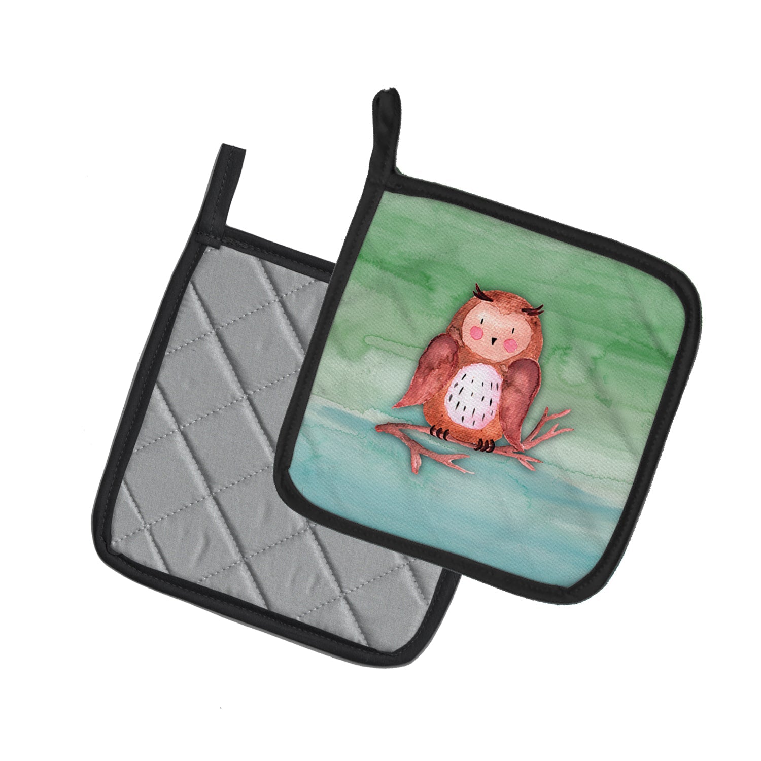 Brown Owl Watercolor Pot Holder Set of 2 Heat Resistant Quilted Hot Pads 7.5 x 7.5 Inch, Insulated Kitchen Trivets for Cooking & Baking