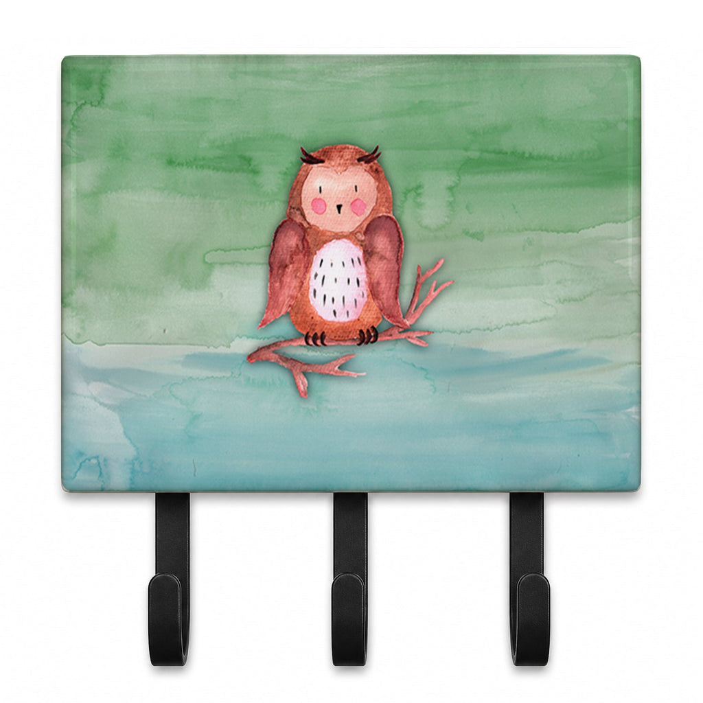 Brown Owl Watercolor Leash or Key Holder Wall Hooks, Coat Rack Wall Mount, for Hanging Keys, Towels, Aprons, Leashes