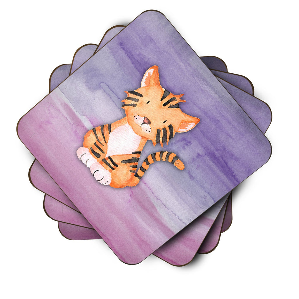 Tiger Cub Watercolor Foam Coasters Set of 4 Cup Coasters for Indoor Outdoor, Tabletop Protection, Anti Slip, Mouse pad Material