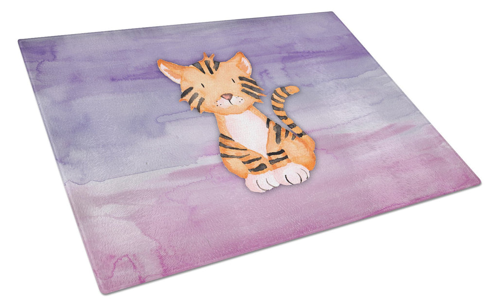 Tiger Cub Watercolor Cutting Board Tempered Glass Kitchen Cutting Surface, Heat Resistant Chopping, Non-Slip Feet, Food Prep & Serving