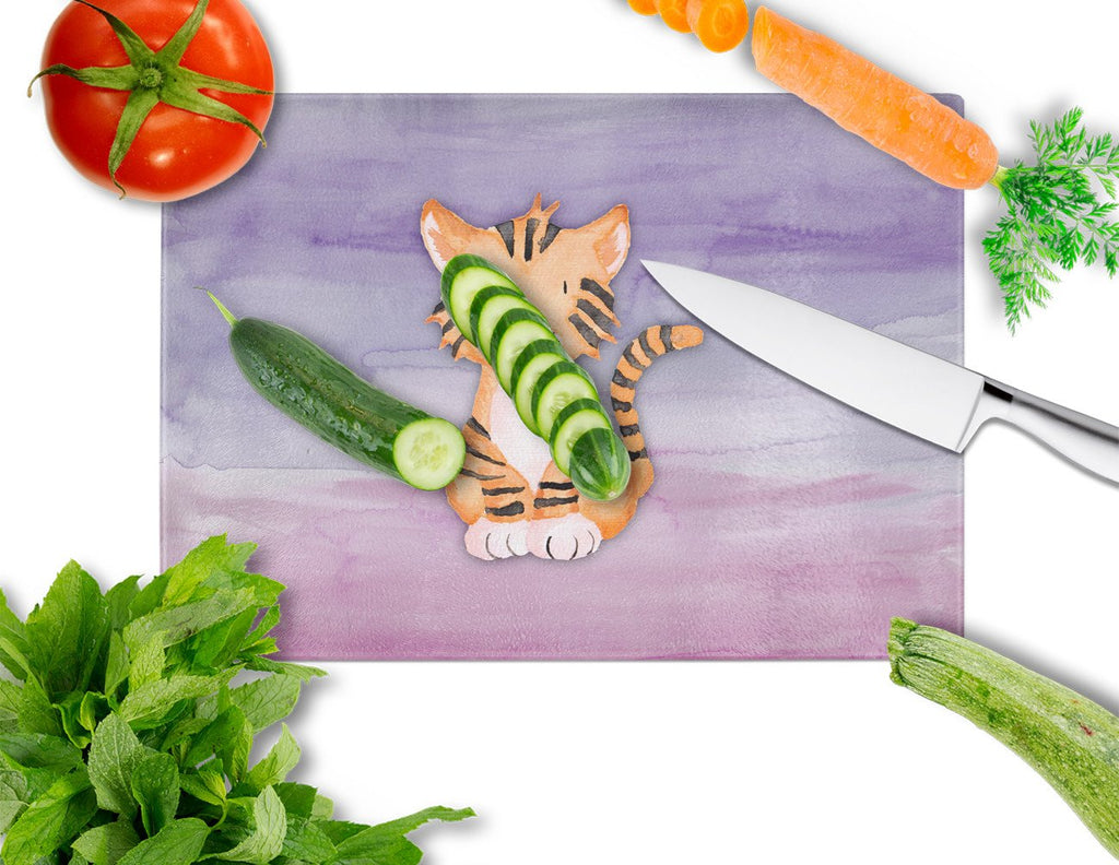 Tiger Cub Watercolor Cutting Board Tempered Glass Kitchen Cutting Surface, Heat Resistant Chopping, Non-Slip Feet, Food Prep & Serving