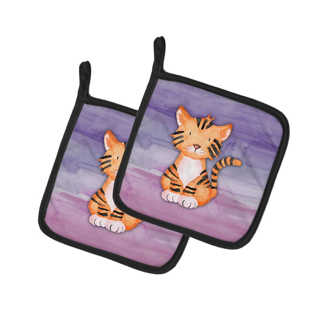 Tiger Cub Watercolor Pot Holder Set of 2 Heat Resistant Quilted Hot Pads 7.5 x 7.5 Inch, Insulated Kitchen Trivets for Cooking & Baking