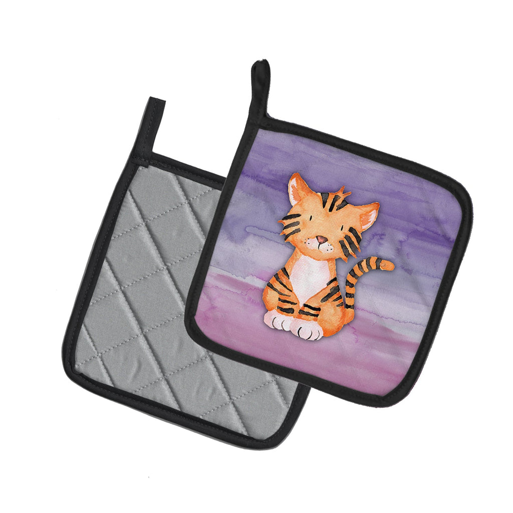 Tiger Cub Watercolor Pot Holder Set of 2 Heat Resistant Quilted Hot Pads 7.5 x 7.5 Inch, Insulated Kitchen Trivets for Cooking & Baking