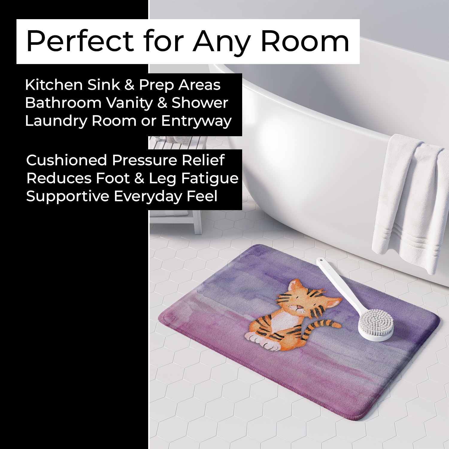 Tiger Cub Watercolor Memory Foam Kitchen Mat Machine Washable Anti-Fatigue Cushion Comfort Bath or Kitchen Rug