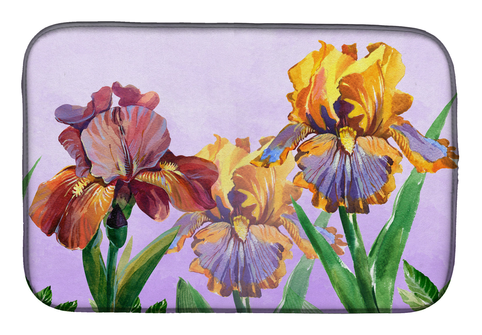 Purple and Yellow Iris Dish Drying Mat Absorbent Dish Drying Mat Pad for Kitchen Counter Dish Drainer Mat for Countertop, 14 x 21", Multicolor