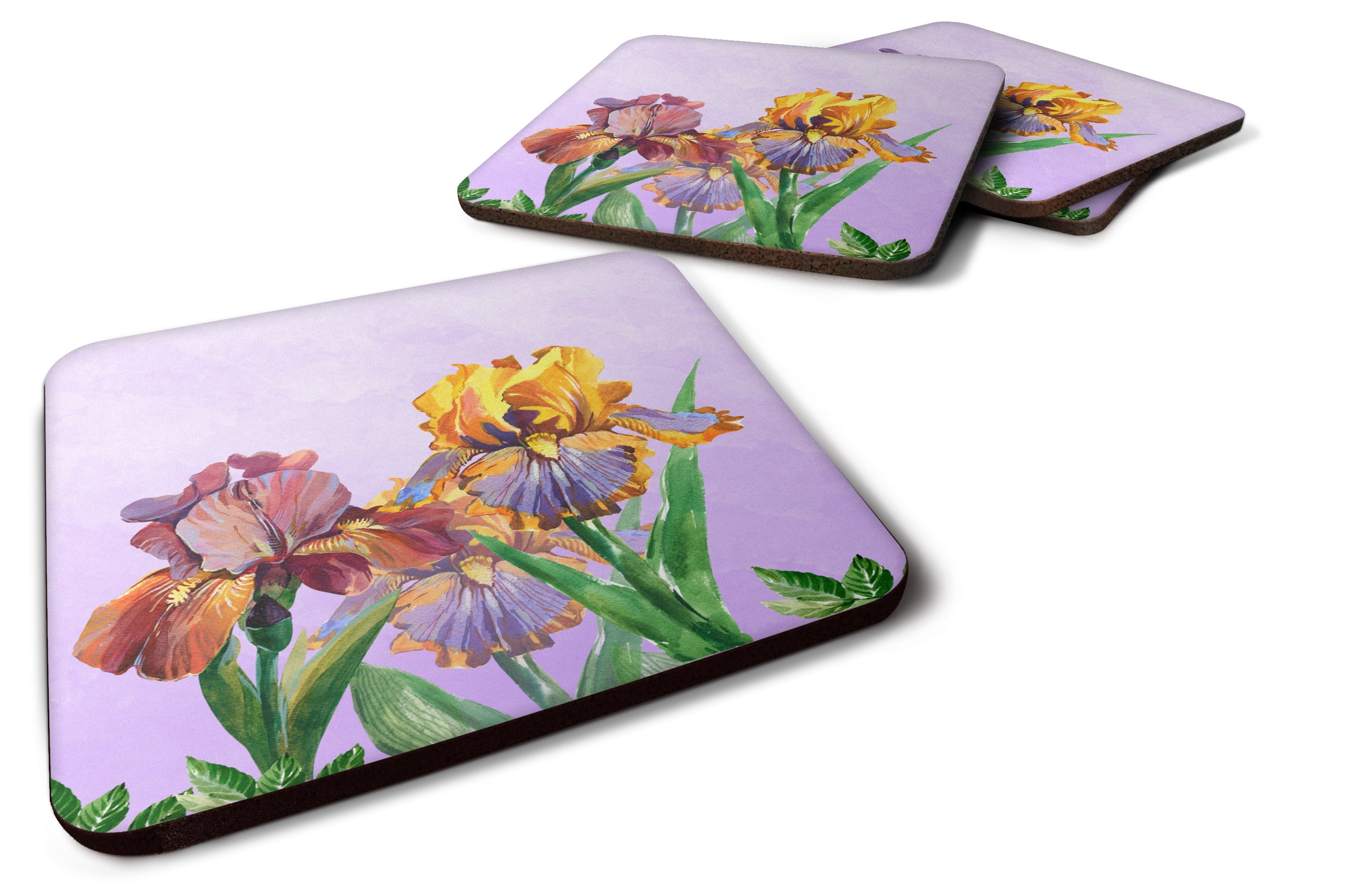 Purple and Yellow Iris Foam Coasters Set of 4 Cup Coasters for Indoor Outdoor, Tabletop Protection, Anti Slip, Mouse pad Material