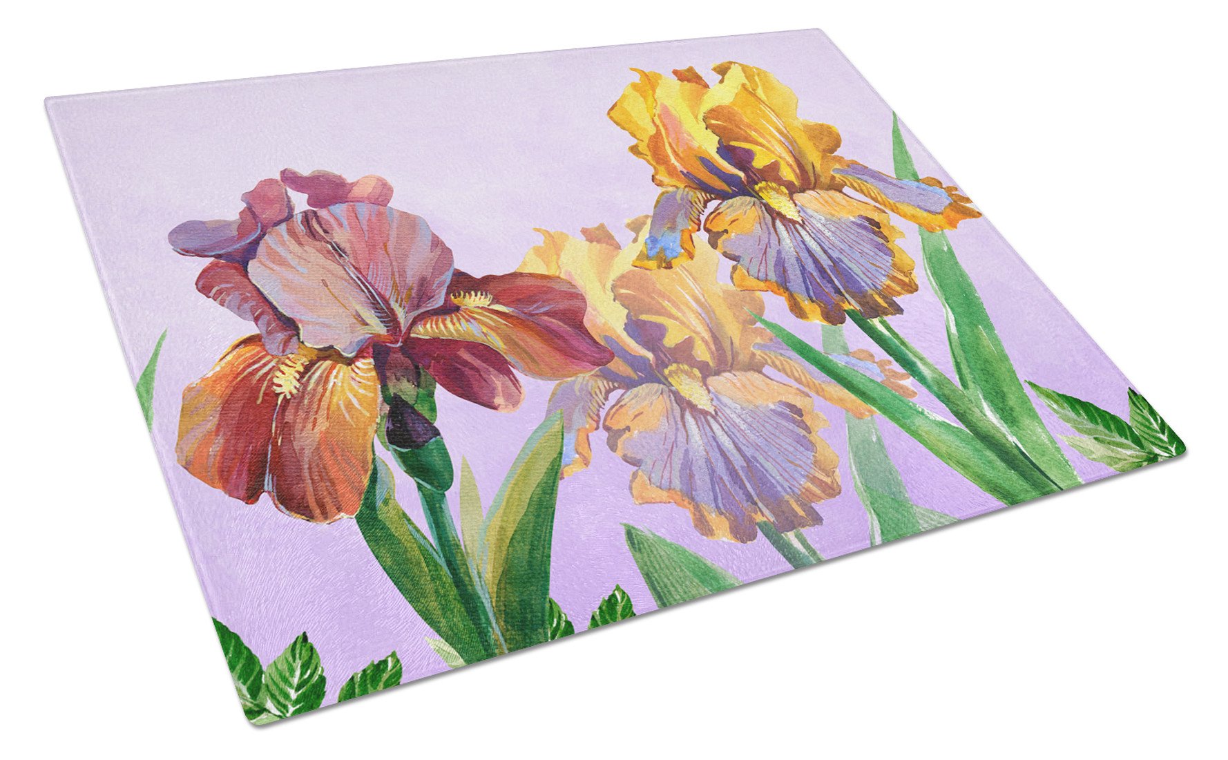 Purple and Yellow Iris Cutting Board Tempered Glass Kitchen Cutting Surface, Heat Resistant Chopping, Non-Slip Feet, Food Prep & Serving