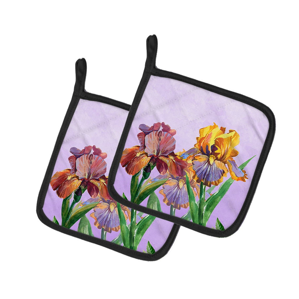 Purple and Yellow Iris Pot Holder Set of 2 Heat Resistant Quilted Hot Pads 7.5 x 7.5 Inch, Insulated Kitchen Trivets for Cooking & Baking